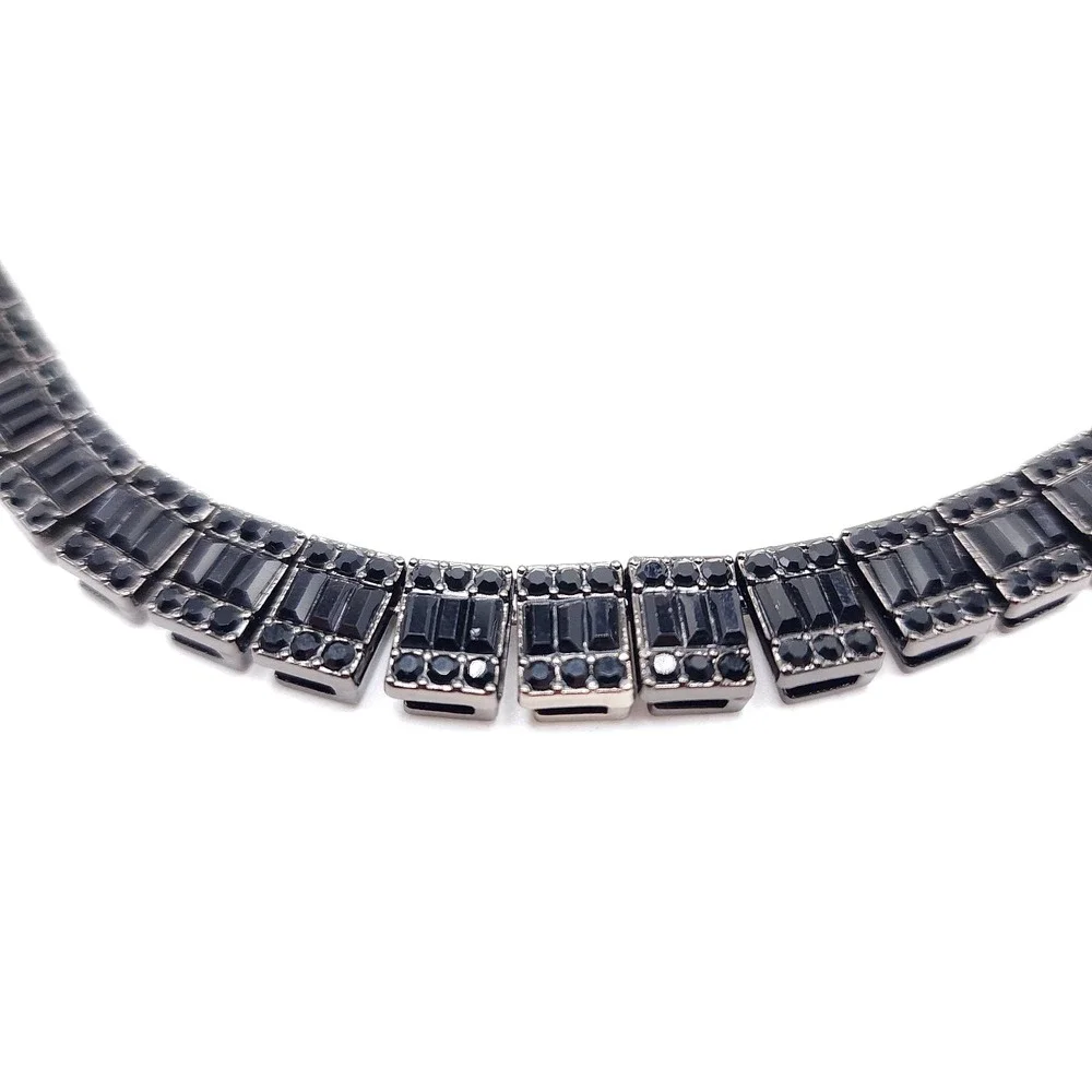 Black Stainless Steel Tennis Necklace Baguette Black CZ Iced Out Chain 24in